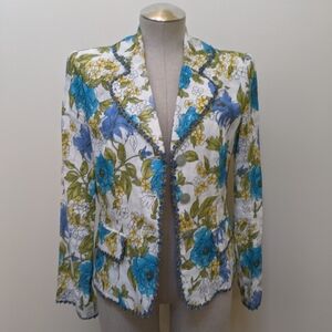 Anthracite Women Floral Blazer Jacket 100% Linen
